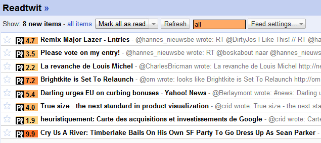 Readtwit & postrank dans Google reader