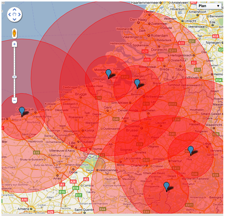 Carte d'impact d'incidents nucléaires en blegique